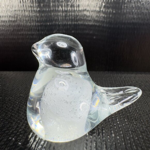 Hand Blown Small Bird Figurine Clear White Center With Bubbles Glass Figure VTG - Picture 4 of 10